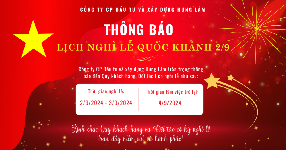 THÔNG BÁO LỊCH NGHỈ LỄ QUỐC KHÁNH 2/9