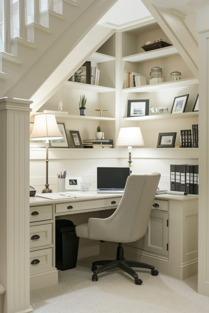 smart home office beneath the stairs 683x1024