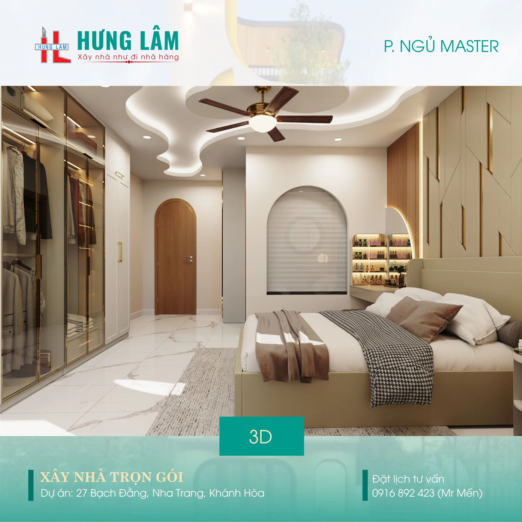 Thiết kế nội thất phòng ngủ master tầng 3