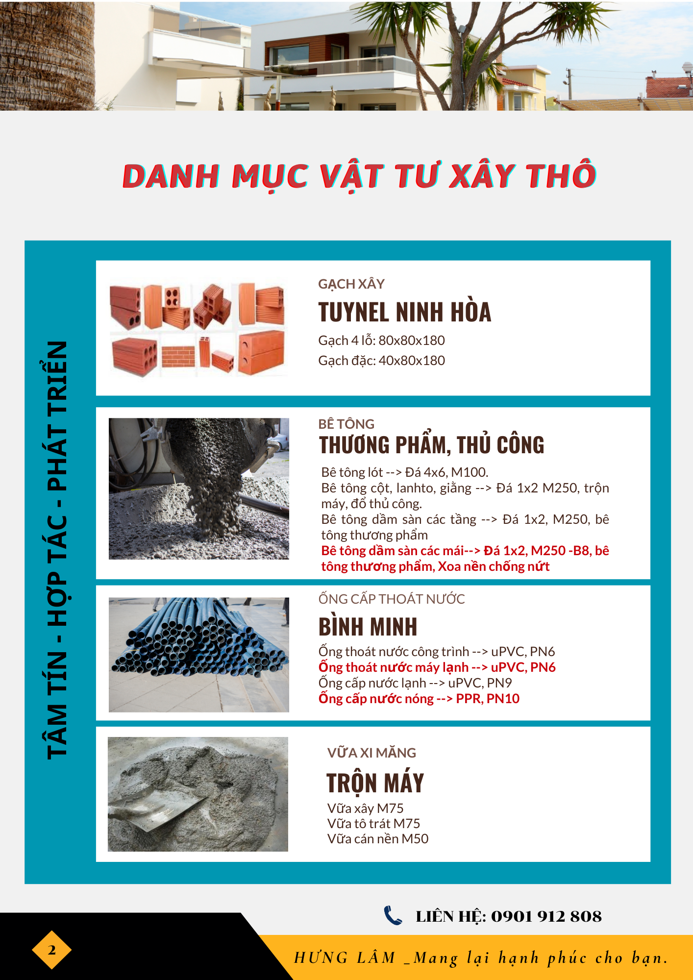 Danh mục vật tư xây thô 2